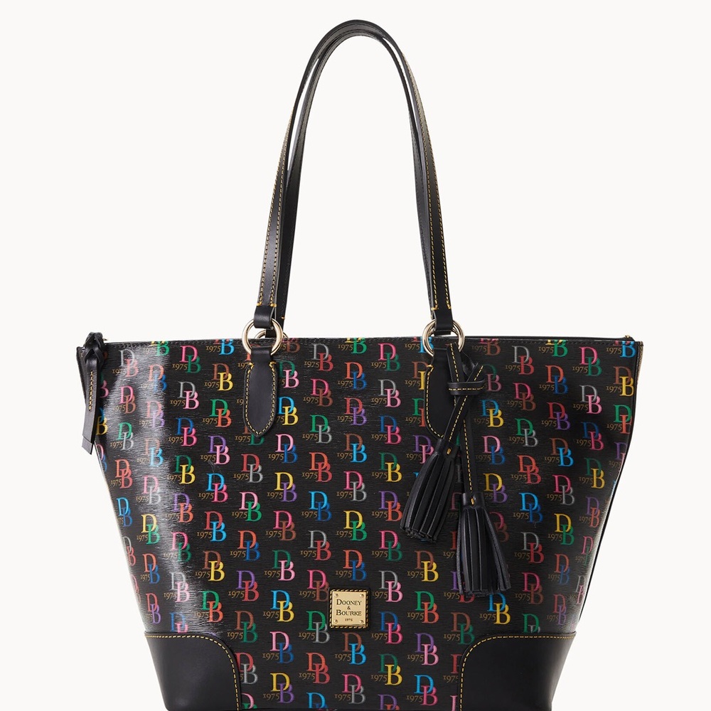 Dooney & Bourke Black Tote with Multicolor Logo
